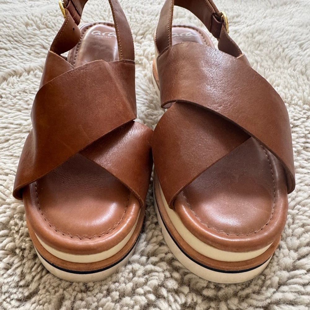 Ara Brown Leather Crossover Platform Sandals - image 3